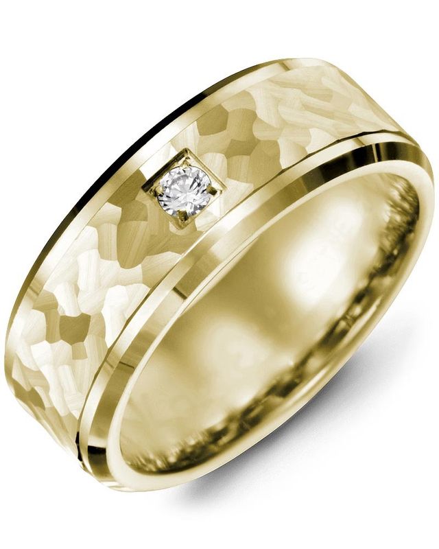 Madani Gold Bevelled Hammer Accents Diamond 0.05ct Ring 10K White