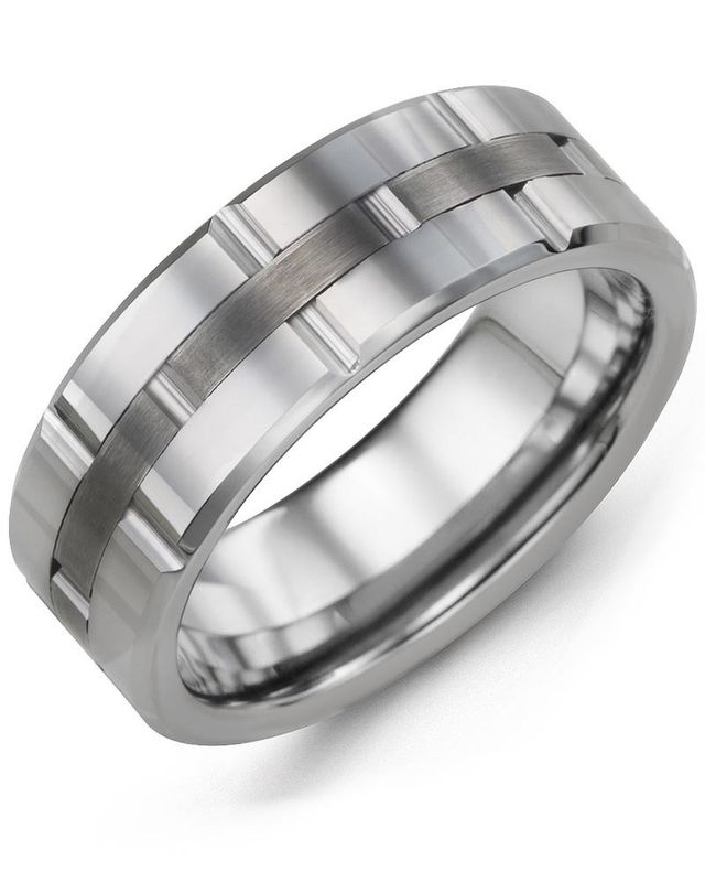 Madani Tungsten Satin Center Grooved Ring 8mm