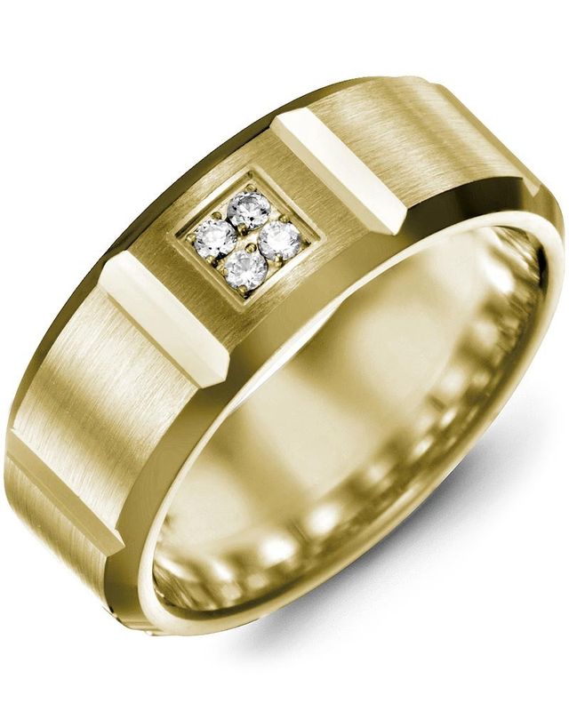 Madani Gold Brush Bevelled Quad Diamond 0.08ct Ring 10K White 8mm