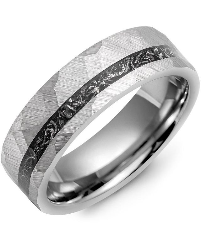 Madani Tungsten Hammer Black Meteorite Ring 7mm