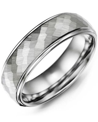 Madani Tungsten Matte Hammer Accents Ring 7mm