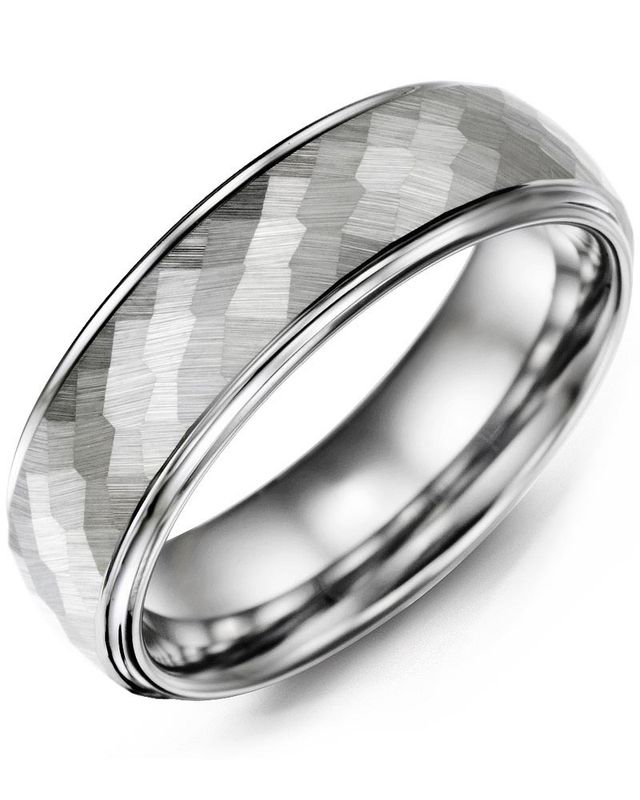 Madani Tungsten Matte Hammer Accents Ring 7mm