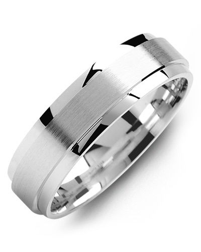 Madani Gold Brush Center Polished Edges Ring 10K White 7mm