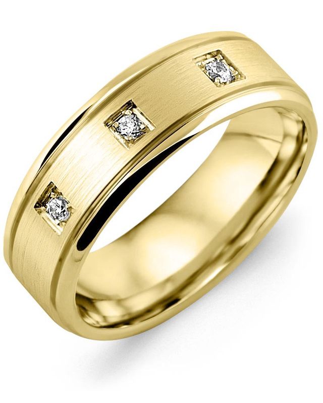 Madani Gold Brush Spaced Diamond 0.09ct Ring 10K White 8mm