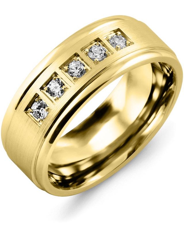 Madani Gold Brush Polished Edges Diamond 0.15ct Ring 10K White 8mm