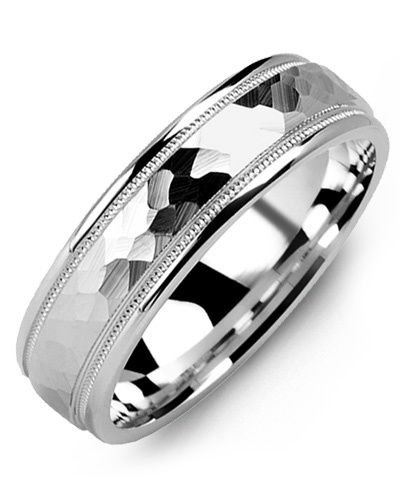 Madani Gold Classic Hammer Milgrain Ring 10K White 7mm
