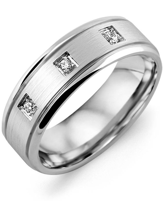 Madani Gold Brush Spaced Diamond 0.09ct Ring 10K White 8mm