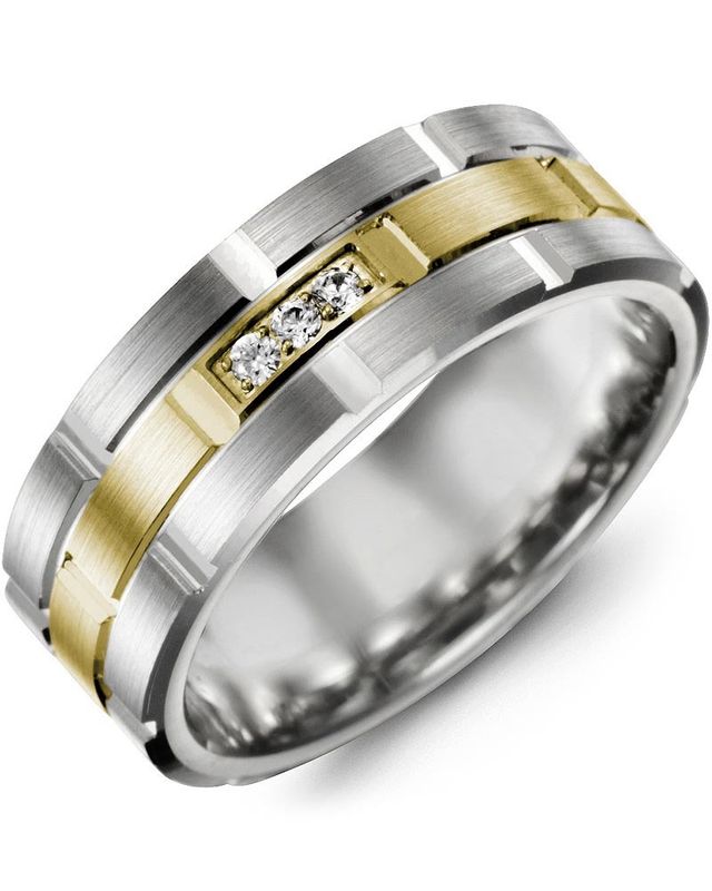 Madani Gold Carved Symmetrical Trio Diamond 0.06ct Ring 10K White