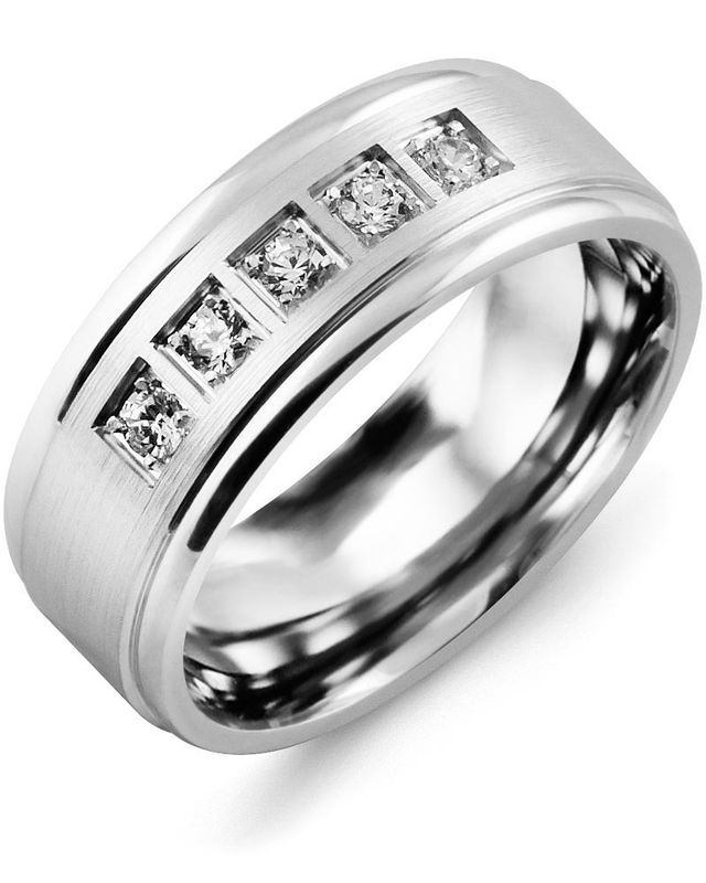 Madani Gold Brush Polished Edges Diamond 0.15ct Ring 10K White 8mm