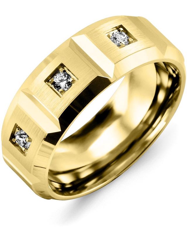 Madani Gold Bevelled Wide Accent Diamond 0.15ct Ring 10K White 7mm