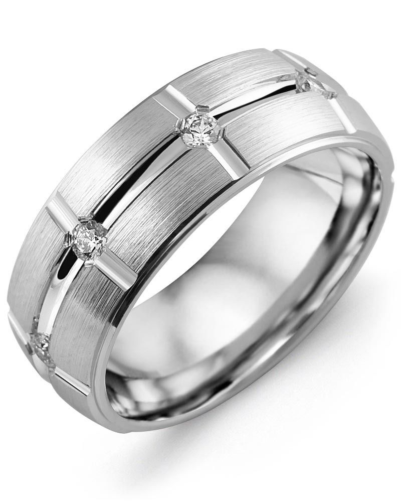 Madani Gold Dome Accents Pattern Diamond 0.40ct Ring 10K White 8mm