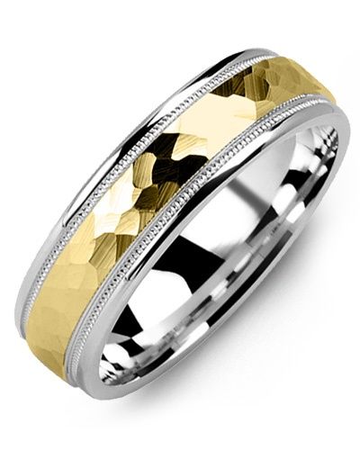 Madani Gold Classic Hammer Milgrain Ring 10K White 7mm
