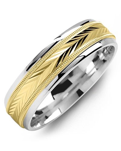 Madani Gold Classic V Pattern Milgrain Ring 10K White 6mm