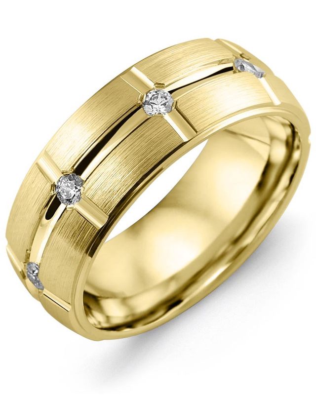 Madani Gold Dome Accents Pattern Diamond 0.40ct Ring 10K White 8mm