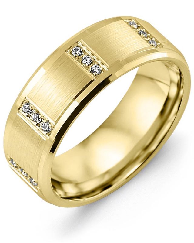 Madani Gold Trio Vertical Diamonds 0.12ct Ring 10K White 9mm