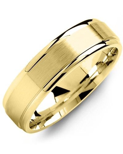 Madani Gold Flat Brush Polished Edges Ring 10K White 6mm