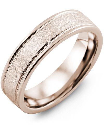 Madani Gold Hand Brush Milgrain Edges Ring 6mm