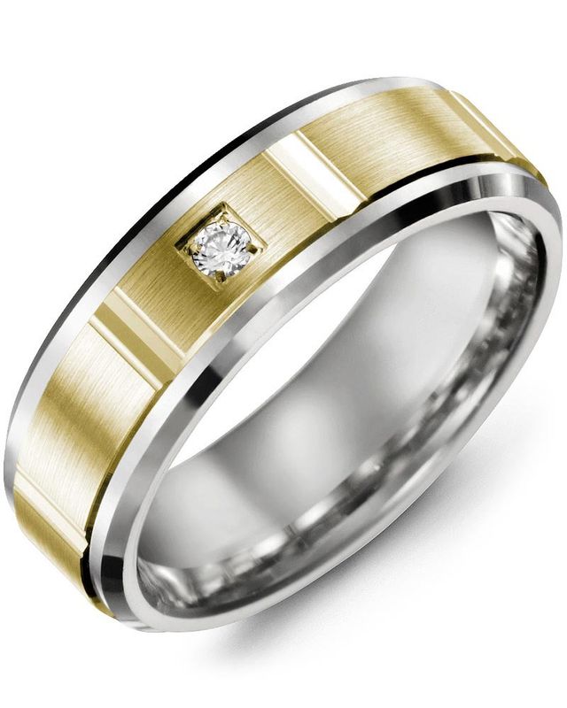 Madani Gold Vertical Accents Bevelled Diamond 0.05ct Ring 10K White 9mm
