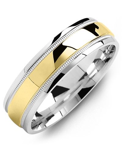 Madani Gold Polished Dome Milgrain &amp; Gold Inlay Ring 6mm