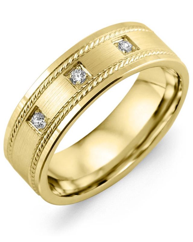 Madani Gold Rope Edges Diamond 0.06ct Ring 10K White 7mm