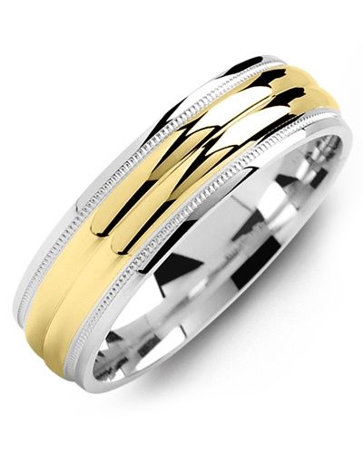 Madani Gold Two-Line Milgrain Ring 10K White 9mm