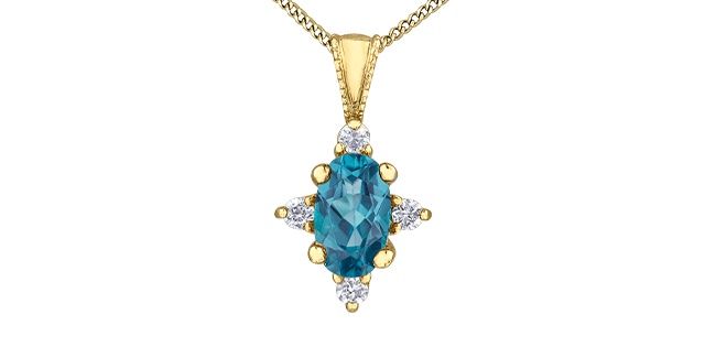 Corona Blue Topaz 10KY Gemstone Necklace PP4293