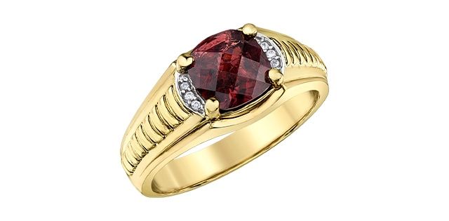 Corona Garnet 10KY .02TW Mens Gemstone Ring RL61257