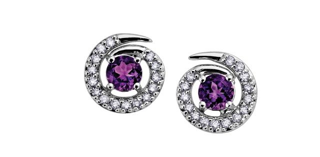 Corona Amethyst &amp; Diamond 10KW .20TW Gemstone Earrings