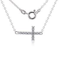 REIGN Necklace Sterling - Cubic Zirconia Sideways Cross