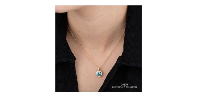 Corona Blue Topaz 10KY Gemstone Necklace