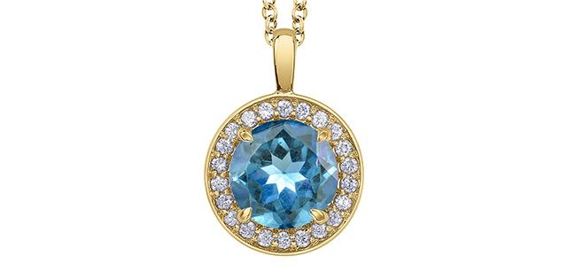 Corona Blue Topaz 10KY Gemstone Necklace