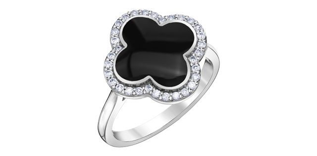 Corona Black Onyx &amp; Diamonds .24TW 10K Gemstone Ring 52H51