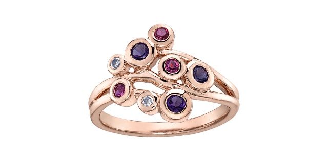 Corona Amethyst, Pink Tourmaline &amp; Diamond .05TW 10KR Gemstone Ring DX761