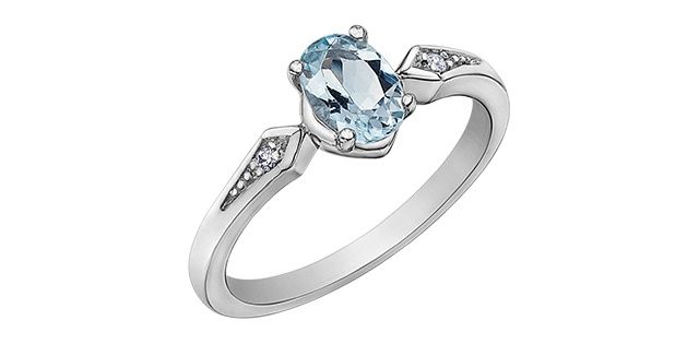 Corona  Aquamarine &amp; Diamonds 10KW .02TW Gemstone Ring R52E15