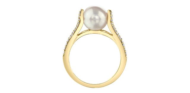 Corona Pearl &amp; Diamond .22TW 10KY Gemstone Ring R52G63