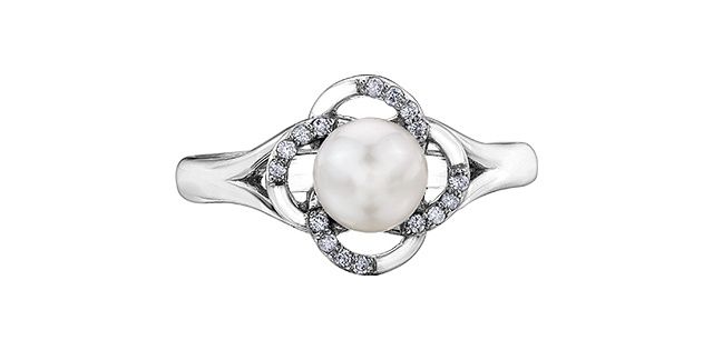 Corona Pearl &amp; Diamond .08TW 10KW Gemstone Ring DD3077
