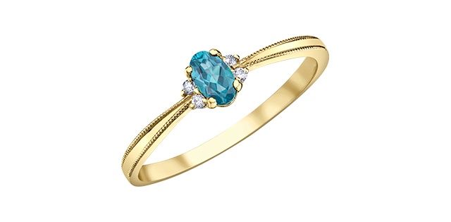 Corona Blue Topaz 10KY Gemstone Ring R4432