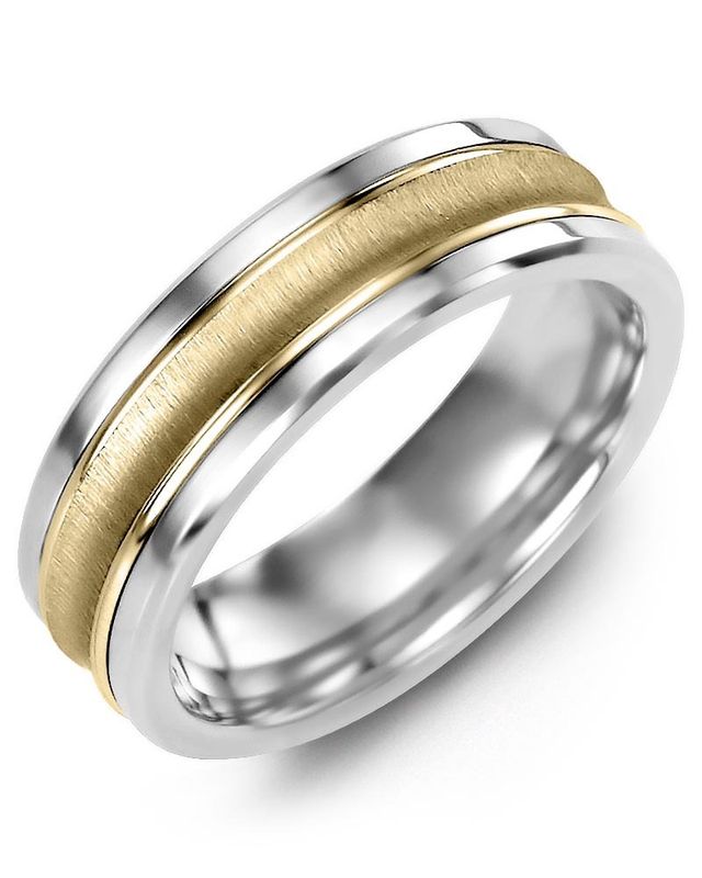 Madani Cobalt &amp; 10K White Gold  Brush Polished Edges Ring 7mm