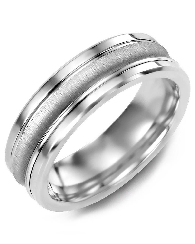 Madani Cobalt &amp; 10k White Gold  Brush Polished Edges Ring 7mm