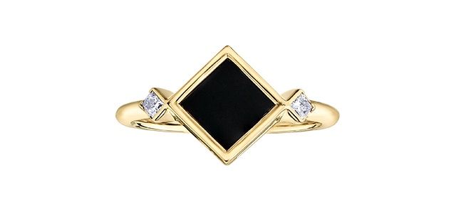 Maple Leaf 10KY .08TW Onyx &amp; Diamond Ring R52F86