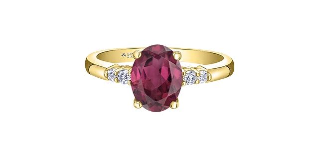Maple Leaf 10KY .10TW Rhodolite Garnet &amp; Diamond Ring R4474