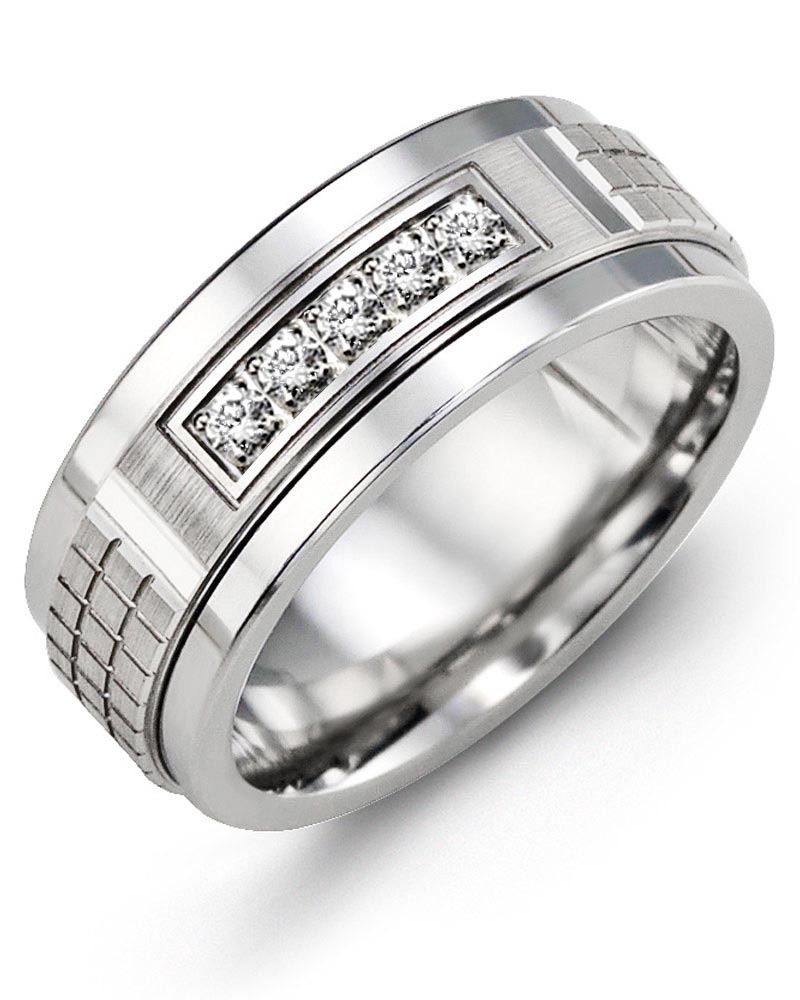 Madani Cobalt &amp; 10K White Gold Ring 9mm 0.15ct
