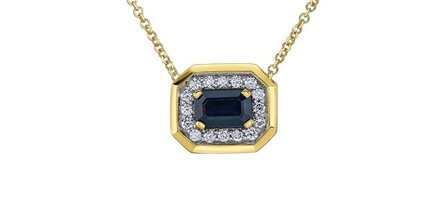 Corona Sapphire &amp; Diamond 10KY .16TW Gemstone Necklace NN403