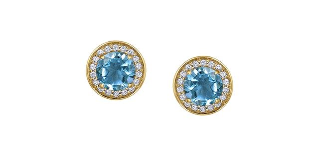 Corona Blue Topaz &amp; Diamond 10KY .216TW Gemstone Earrings EE4775