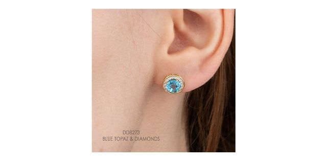 Corona Blue Topaz &amp; Diamond 10KY .216TW Gemstone Earrings EE4775