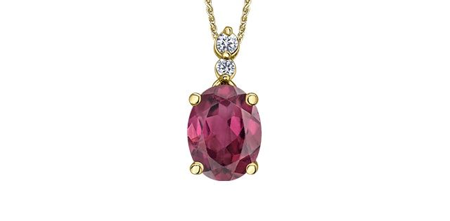 Maple Leaf 10KY .06TW Rhodolite Garnet &amp; Diamond Necklace PP4659