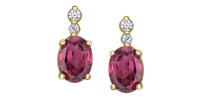 Maple Leaf 10KY .10TW Rhodolite Garnet &amp; Diamond Earrings EE4659