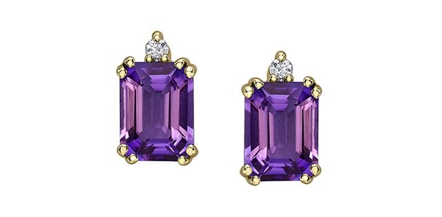 Maple Leaf 14KY .04TW Amethyst &amp; Diamond Earrings EE4620