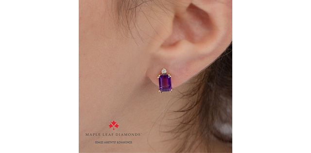 Maple Leaf 14KY .04TW Amethyst &amp; Diamond Earrings EE4620