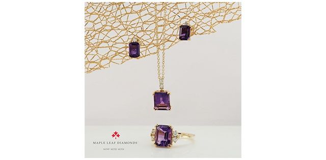Maple Leaf 14KY .07TW Amethyst &amp; Diamond Necklace PP4620